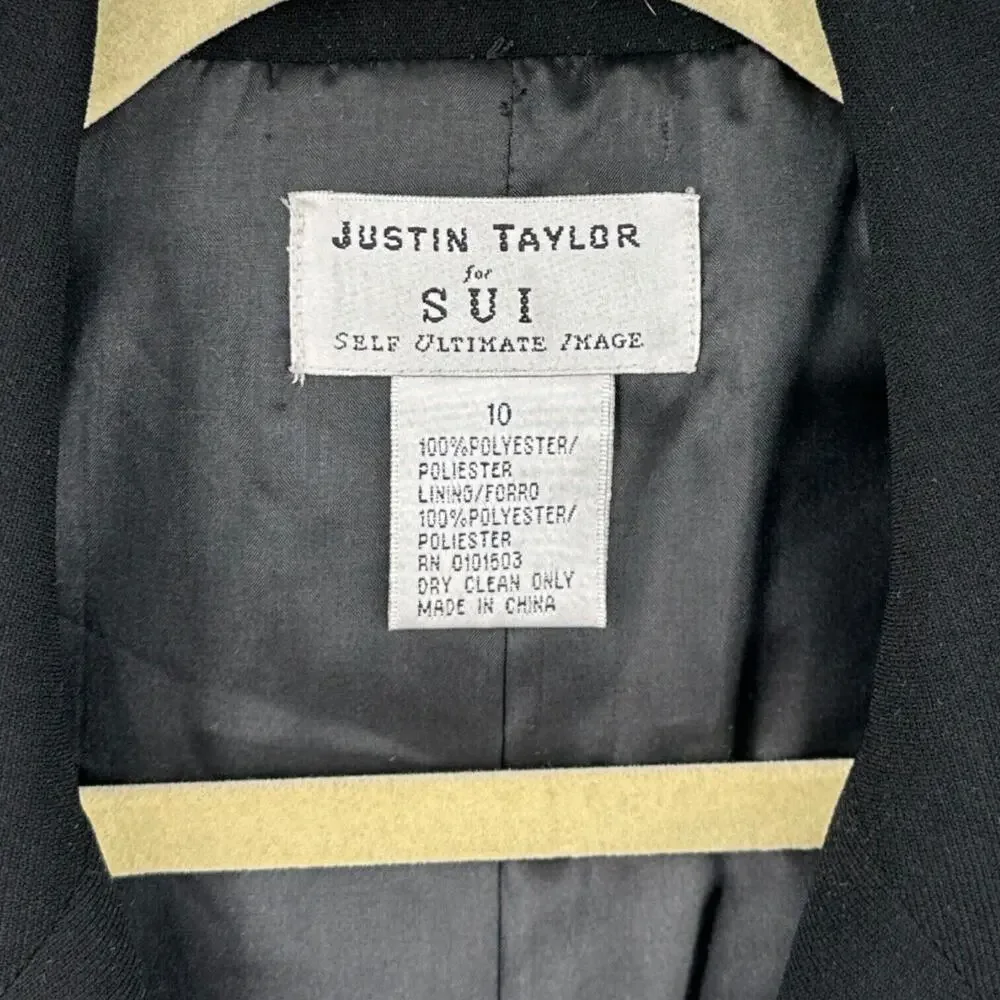 Justin Taylor For SUI Vintage Black Notched Lapel Blazer 2-Button Jacket Size 10